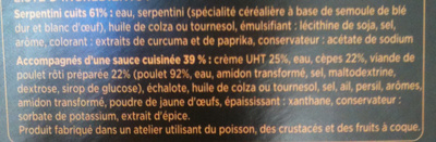 Serpentini Cèpes & Poulet, LunchBox - Ingrédients