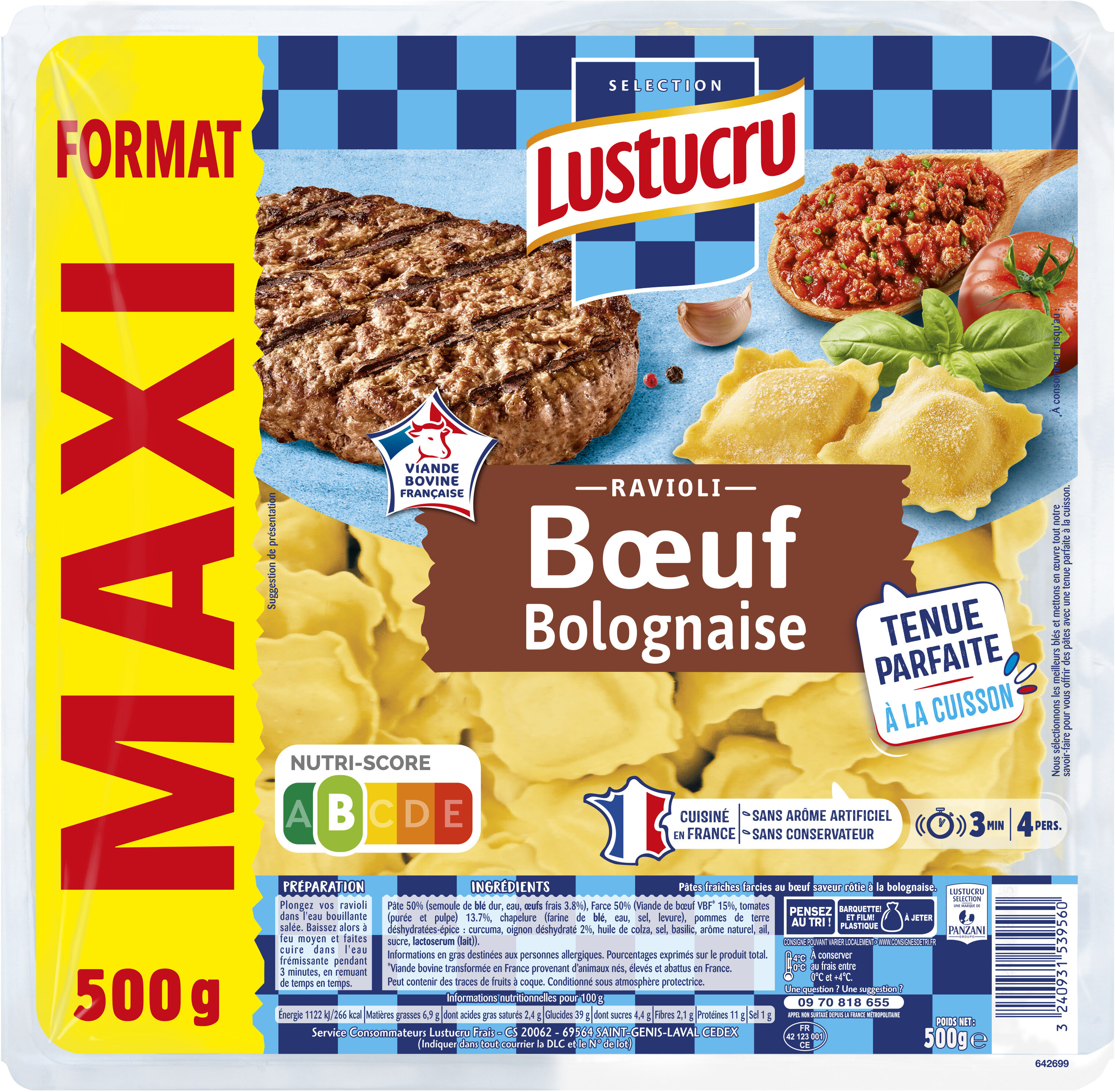 Ravioli bœuf bolognaise 500g format maxi - Produit