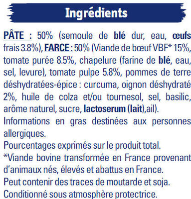 Ravioli bœuf bolognaise 500g format maxi - Ingredients - fr