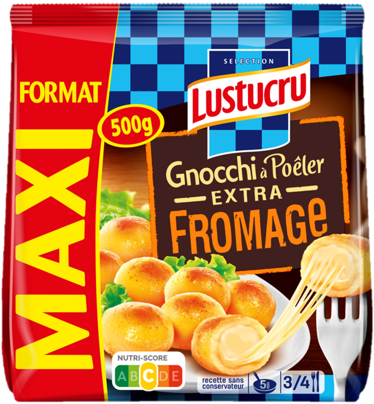 Lustucru gnocchi a poeler extra fromage maxi 500g - Produit