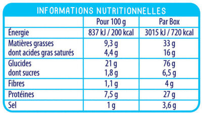 Lustucru box tortellini 4 fromages 360g - Tableau nutritionnel