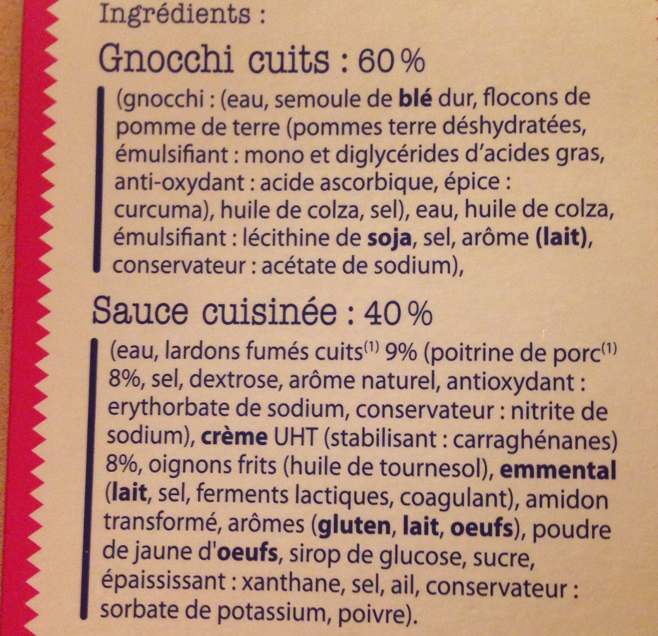 Gnocchi Lardons Creme - Ingredients - fr