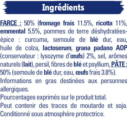 Lustucru selection ravioli 4 fromages 305g - Ingredienser - fr