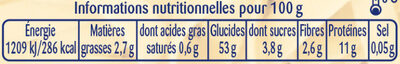 Tagliatelles larges 350g - Tableau nutritionnel