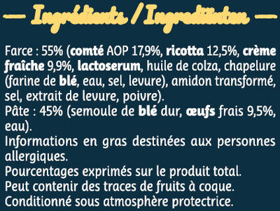 Lustucru grande raviole comte 250g - Ingredients - fr