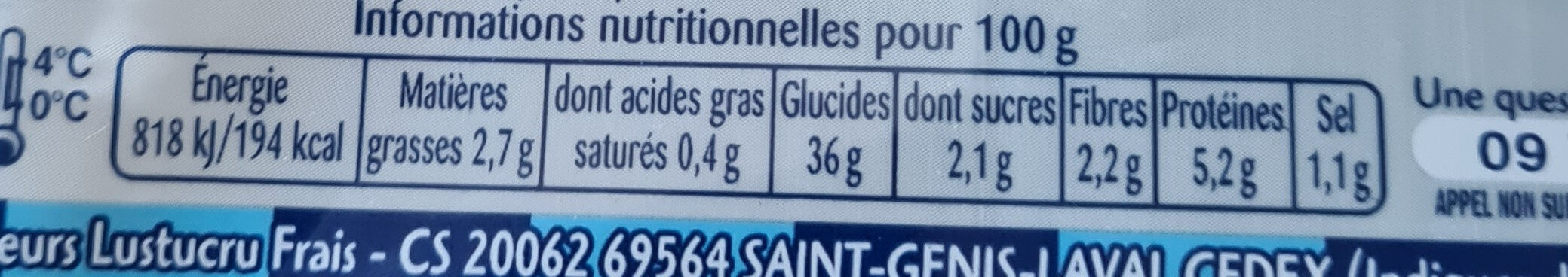 Gnocchi 390g - Tableau nutritionnel