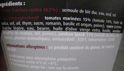PastaBox Collezione Tomates marinées Jambon Speck Sodebo - Ingredients - fr