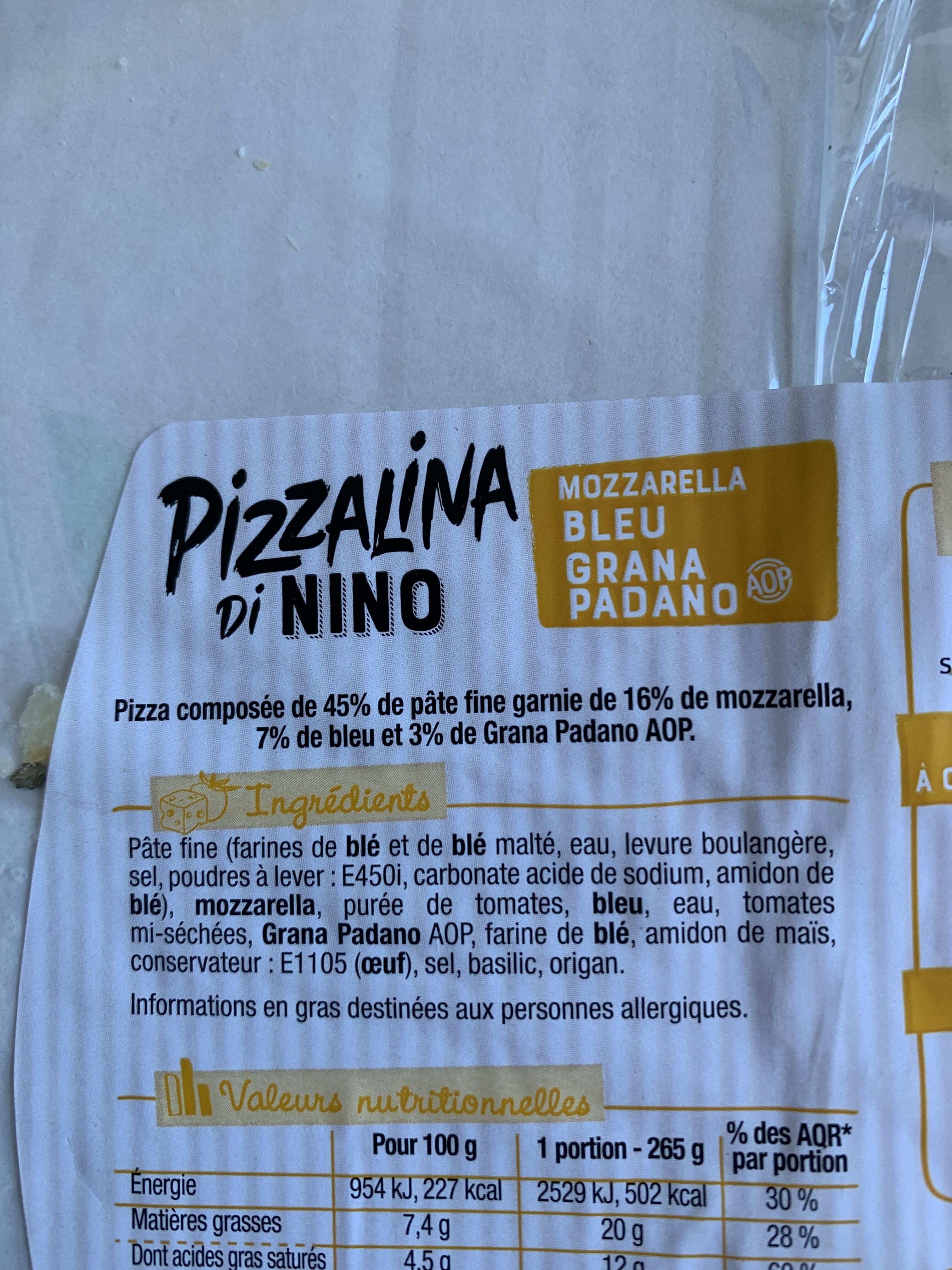 Pizzalina Di Nino mozarella bleu grana padano - Ingrédients