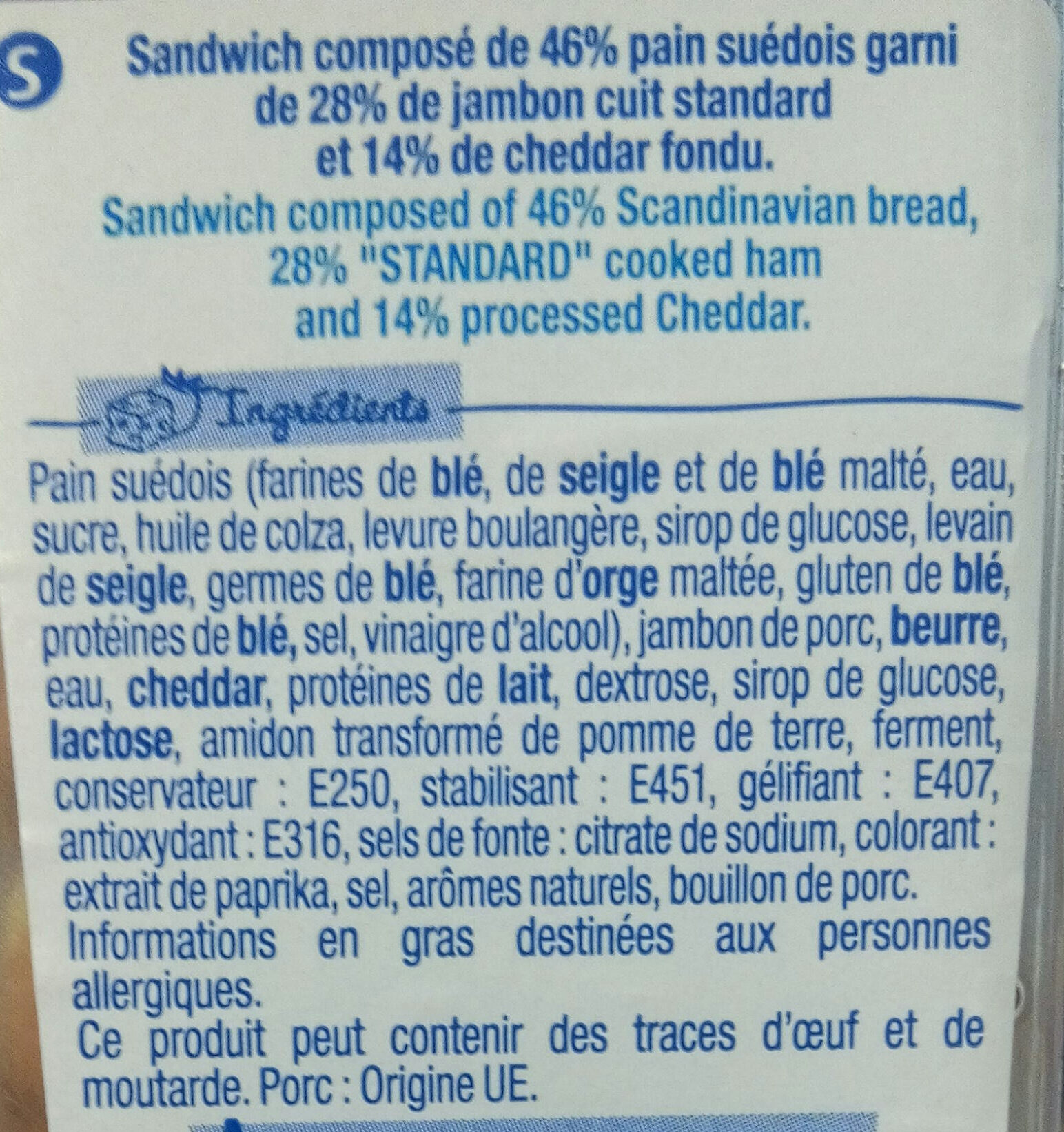 Suédois jambon cheddar - Ingredients - fr