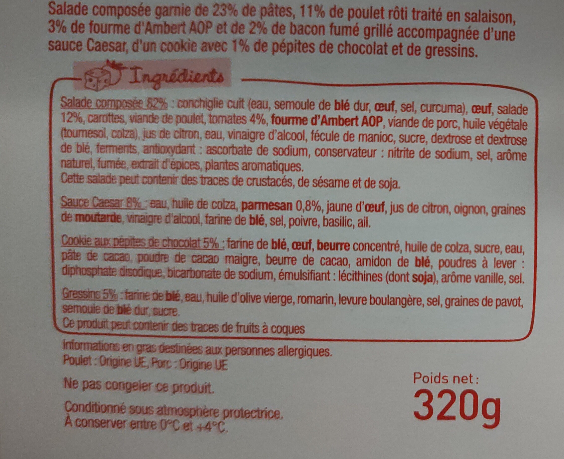 Salade poulet rôti bacon fromage - Instruction de recyclage et/ou informations d'emballage