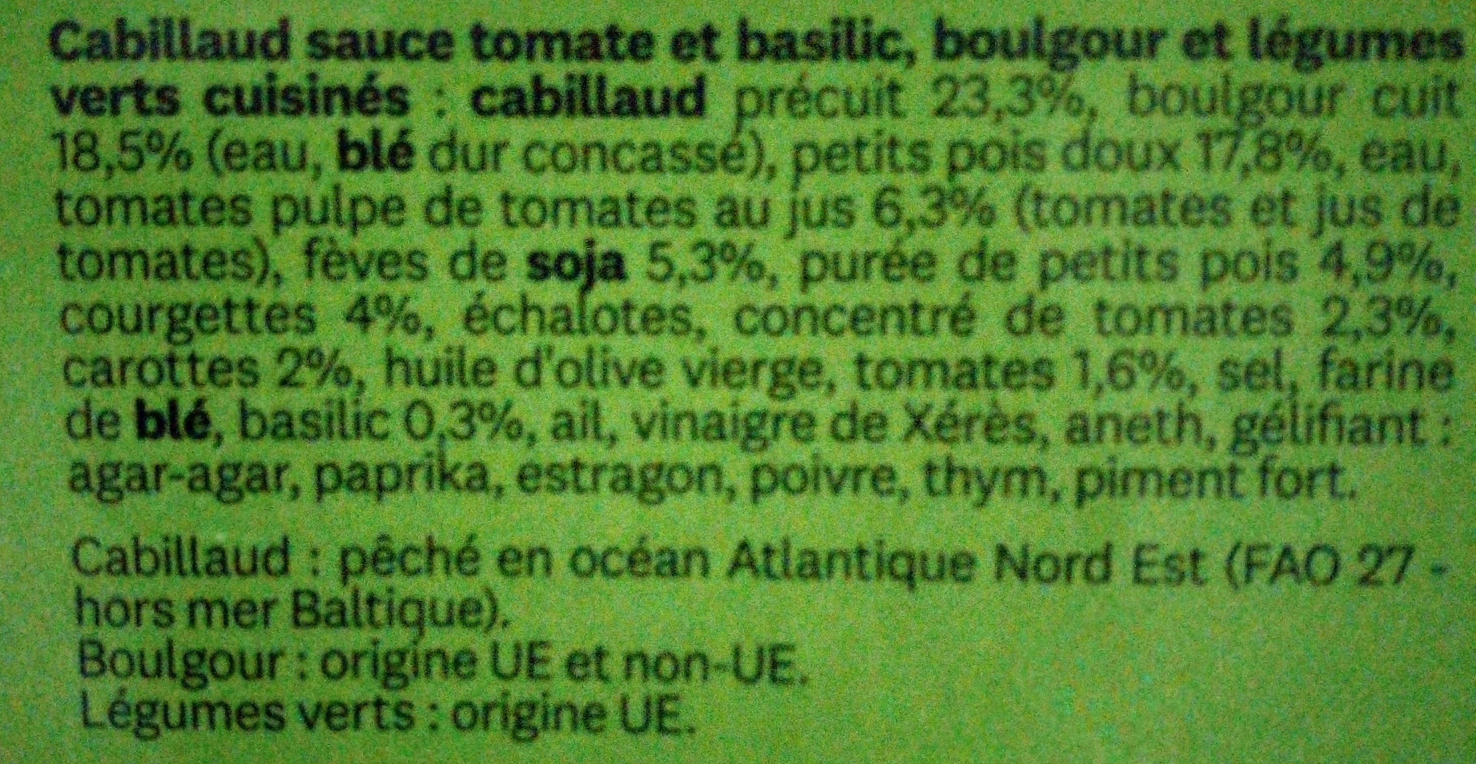 Simple par Nature - Cabillaud sauce tomate basilic, boulgour et légumes verts cuisinés - المكونات - fr