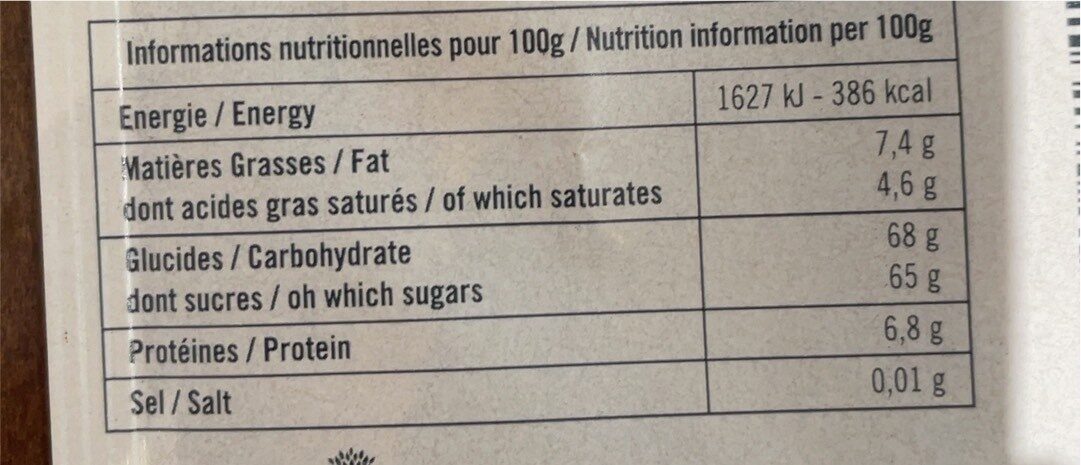 Chocolat en poudre - Valori nutrizionali - fr