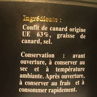 Confit de canard - Ingredients - fr