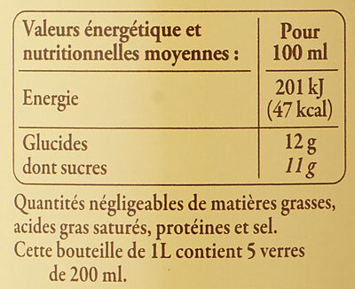 Pomme de Bretagne 100% pur fruit pressé - Tableau nutritionnel