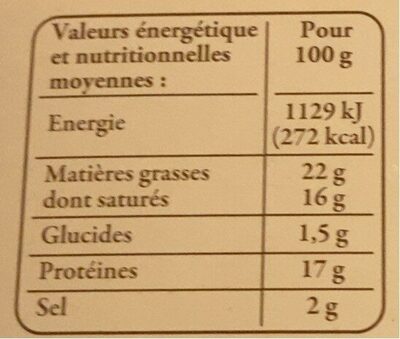 Chaource AOP - Voedingswaarden - fr
