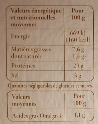 Truite fumée d'Aquitaine Elevée en eau douce MINI TRANCHES - Voedingswaarden - fr