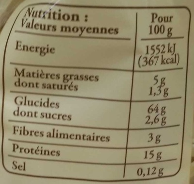 Pâtes d'Alsace IGP - Nids à l'ancienne - Voedingswaarden - fr