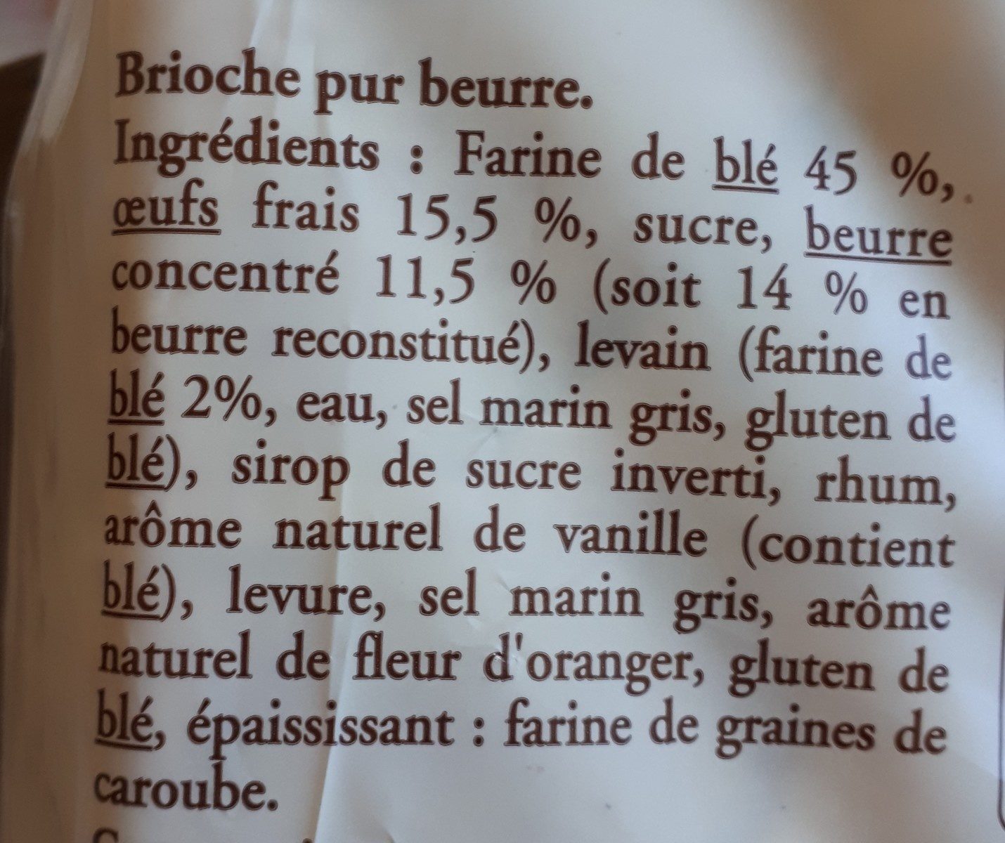 Brioche vendéenne Igp - Ingredients - fr