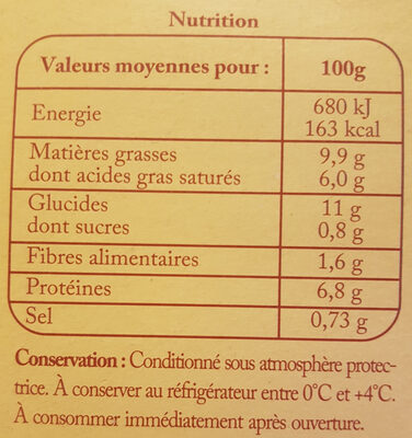 Tartiflette au Reblochon de Savoie Label Rouge - Nutrition facts - fr