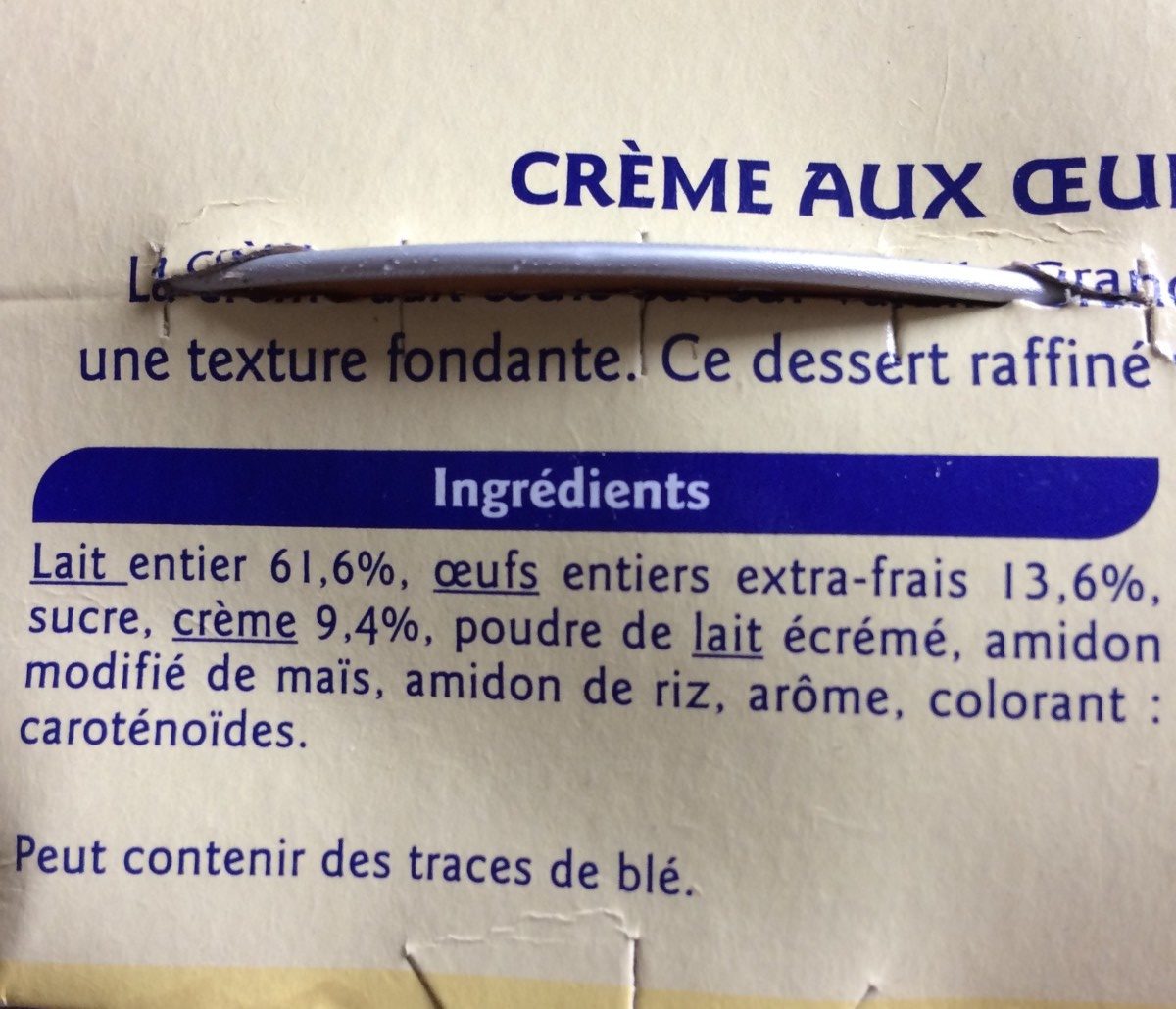 Crème aux oeufs saveur vanille - Ingredientes - fr
