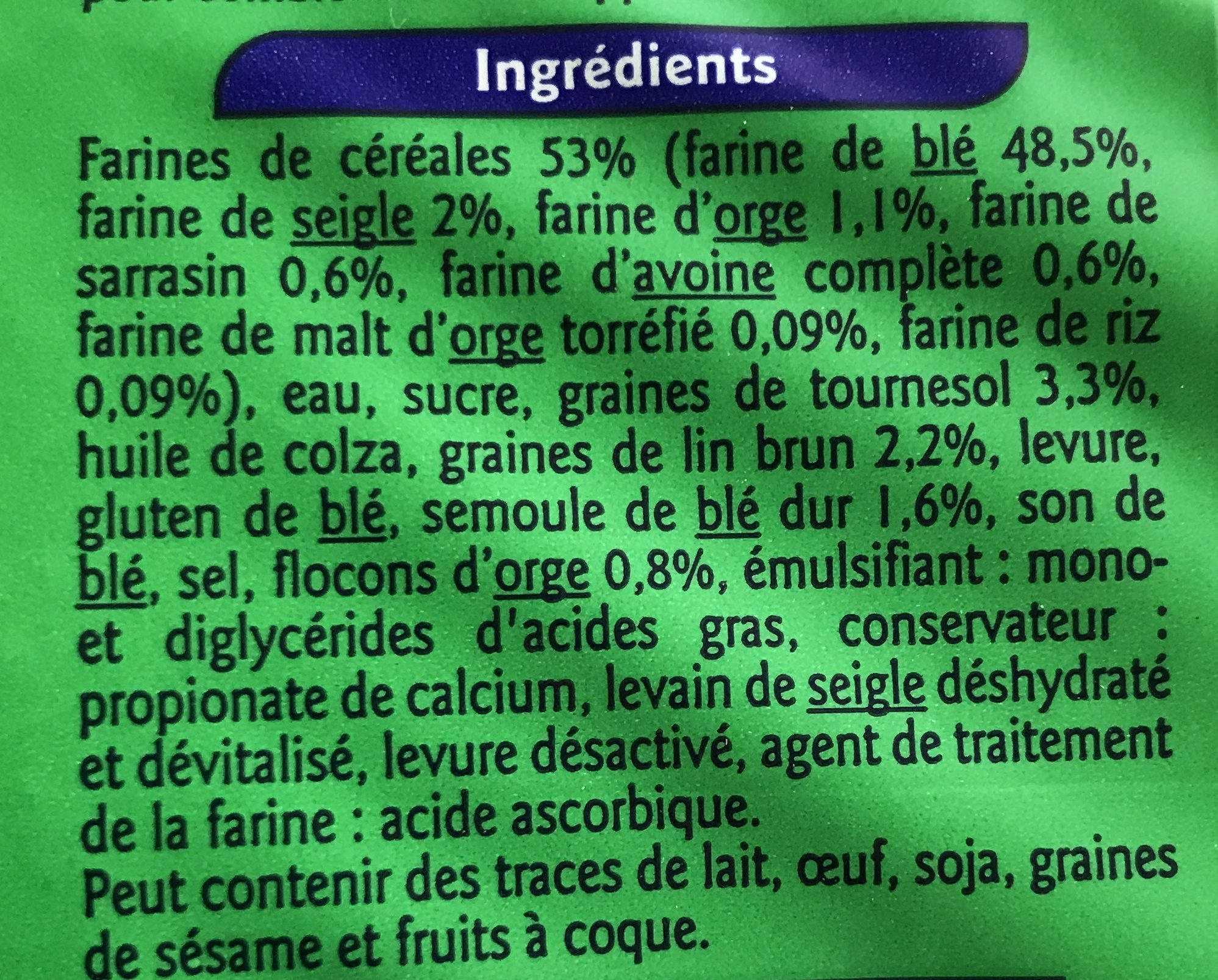 Pain de Mie Céréales - المكونات - fr
