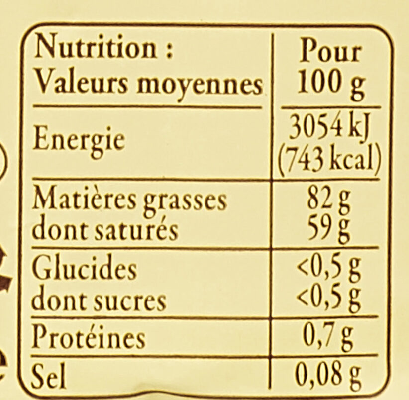 Beurre d'Isigny AOP de baratte - Doux - Nutrition facts - fr