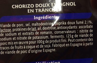 Chorizo Doux - Ingredients - fr
