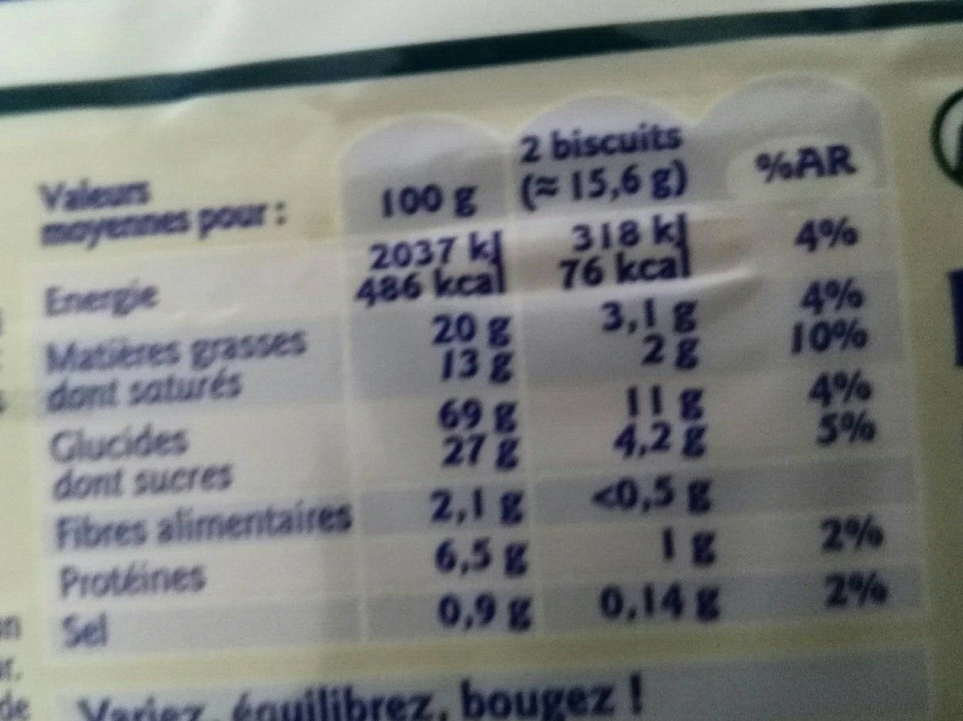 Galettes bretonnes pur beurre - Nutrition facts - fr