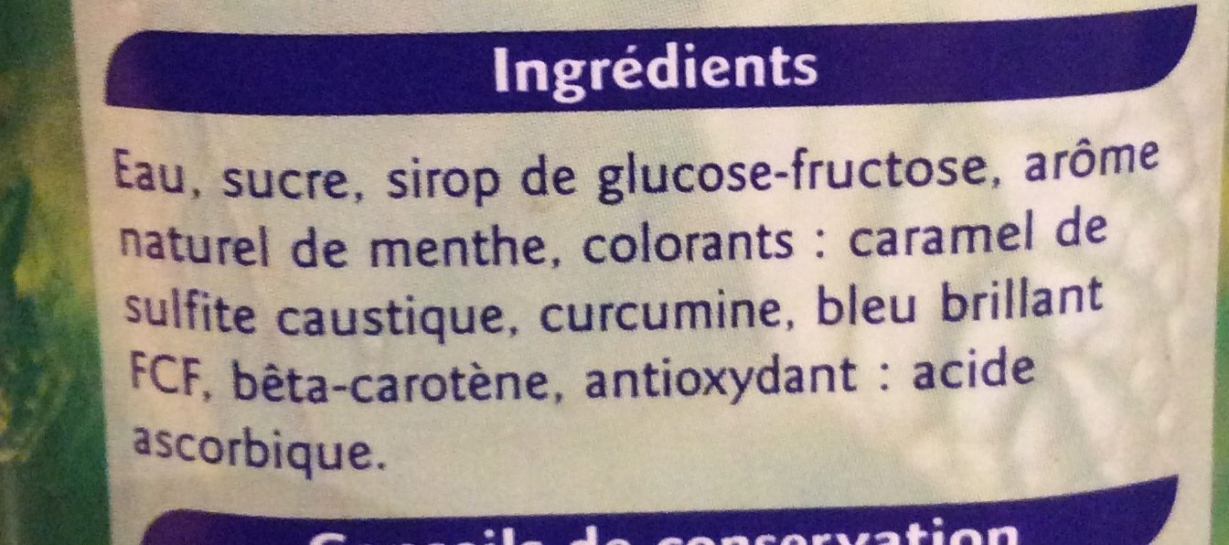 Sirop de menthe - Ingredients - fr