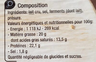 Camembert de Normandie AOP (20% MG) au lait cru - Informació nutricional - fr