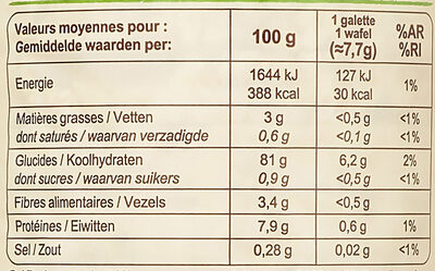 Galette de riz complet - Valori nutrizionali - fr