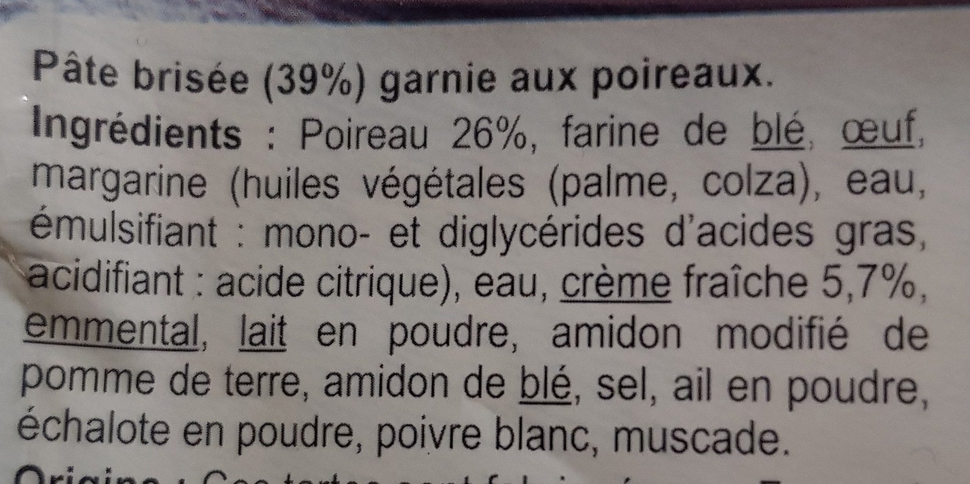 Tarte aux Poireaux - Ingredienti - fr