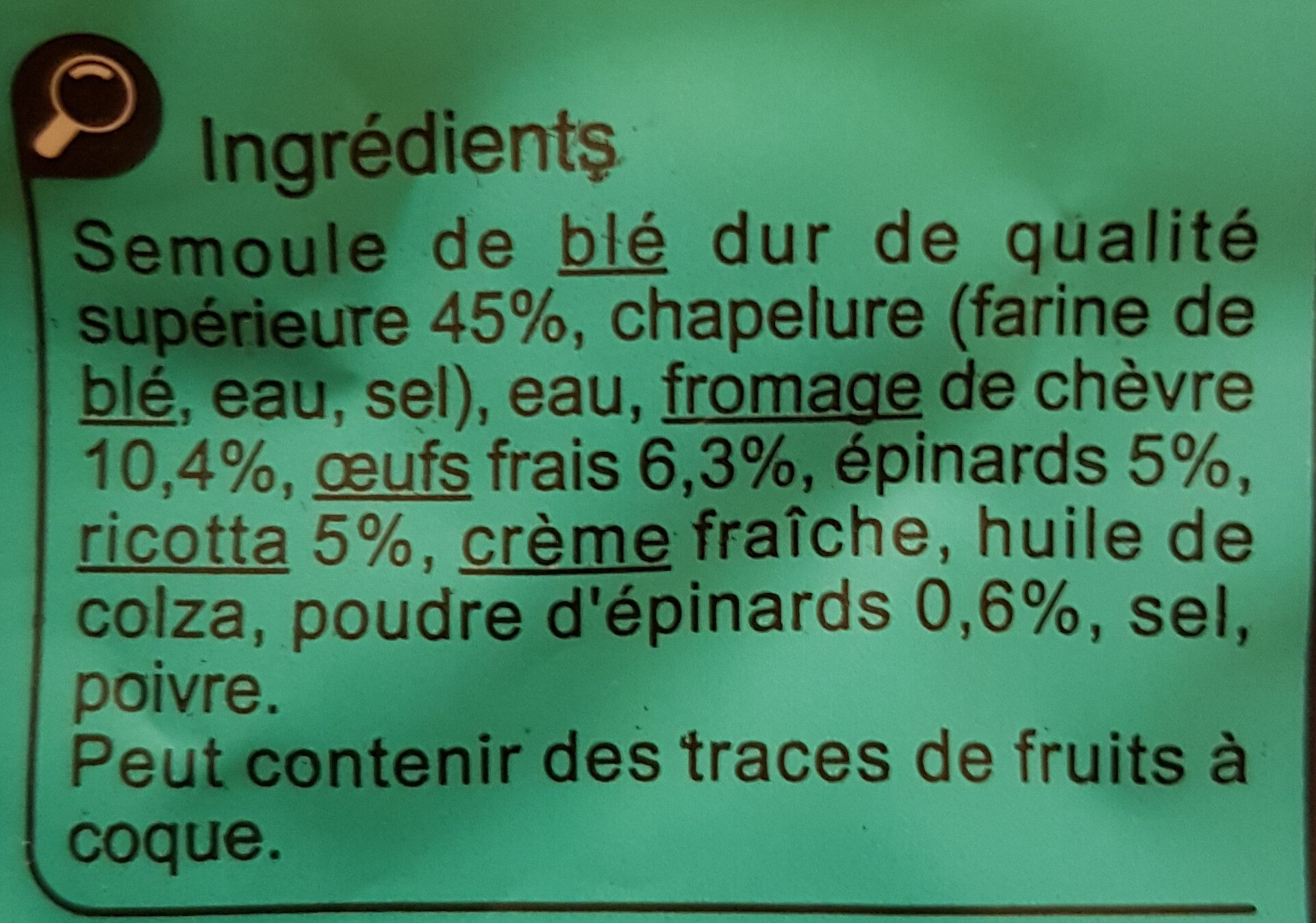 Tortellini Chèvre & Épinards - Ingrédients