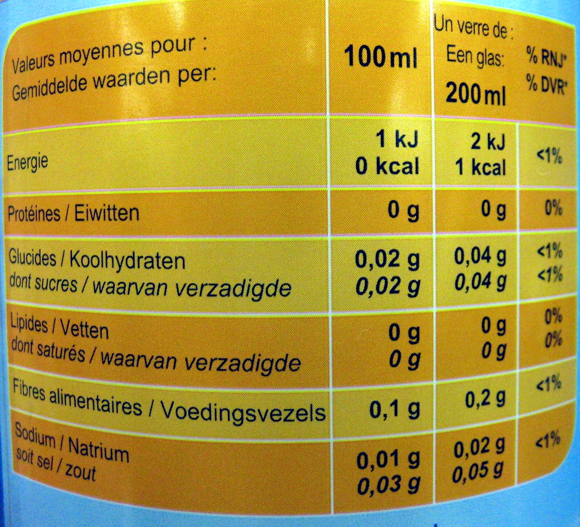 Limonade zero* - Tableau nutritionnel
