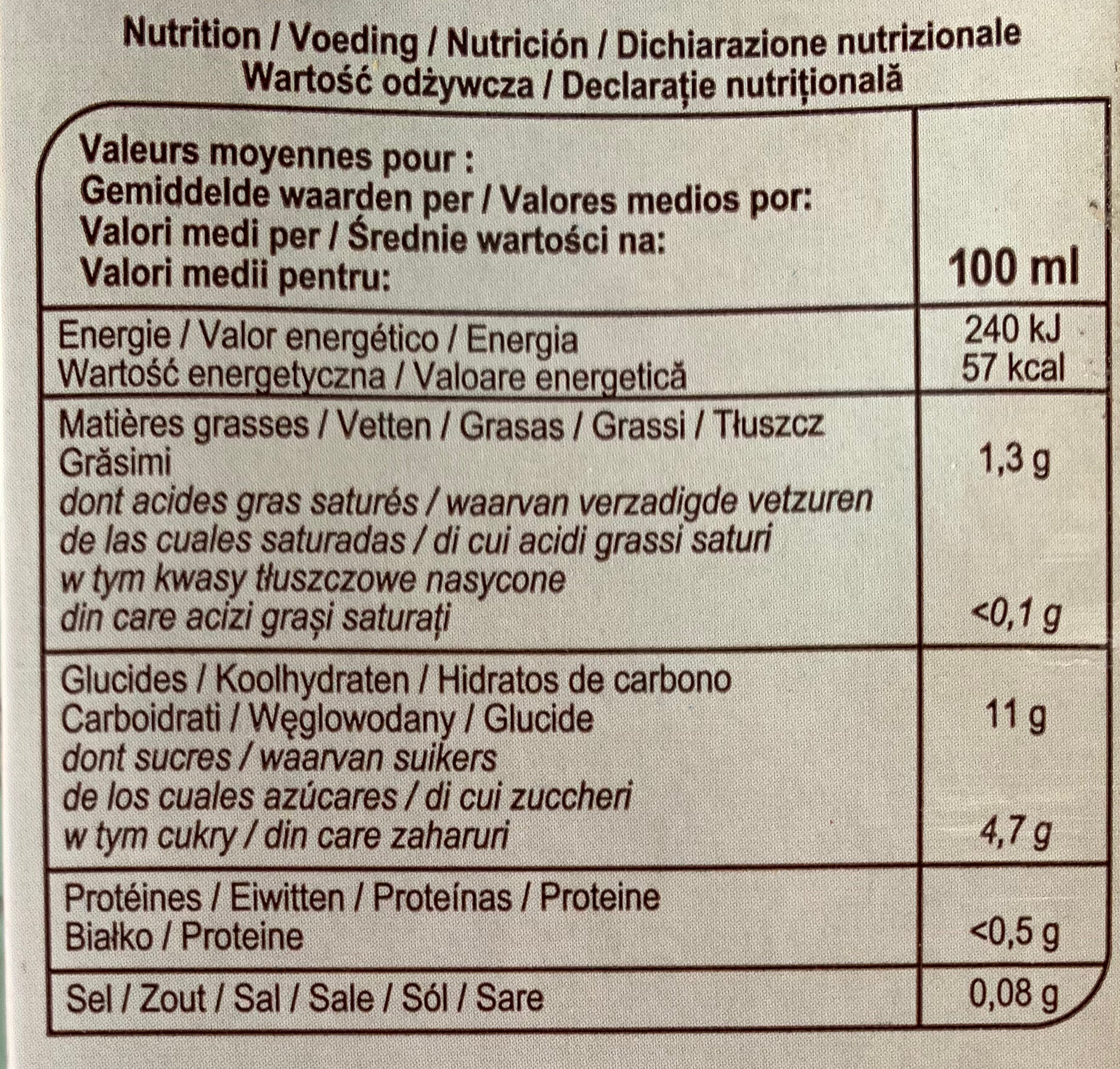 Boisson au riz - Informació nutricional - fr