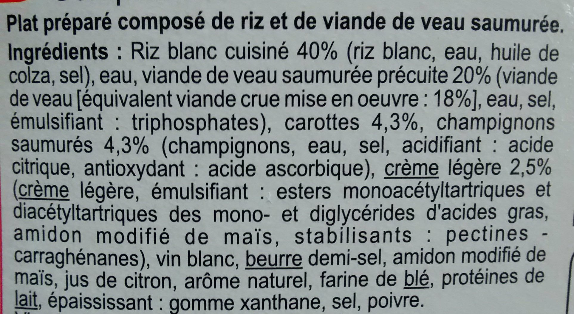 Blanquette de veau et son riz - Ingredients - fr