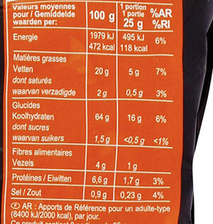 Toetilla Chips Nature - Tableau nutritionnel