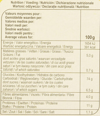 Biscottes Nature - Información nutricional - fr