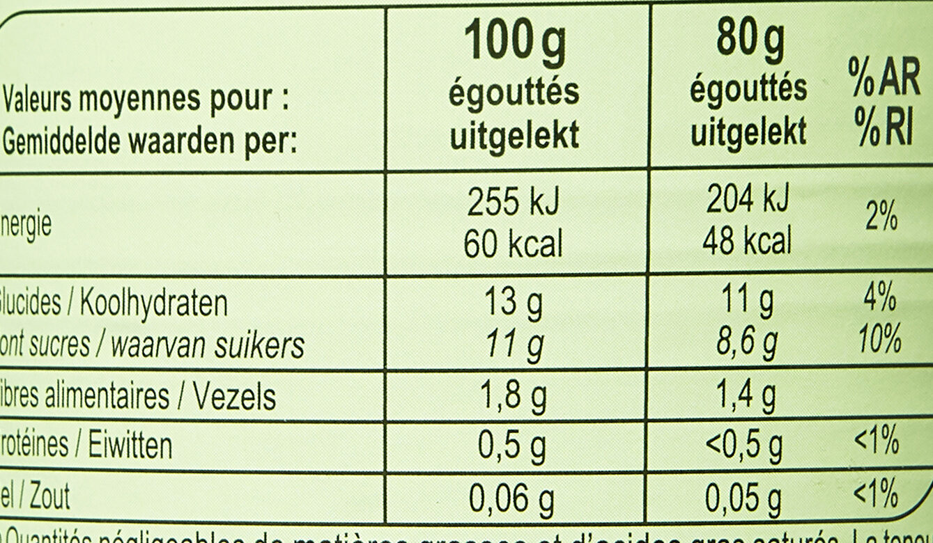 Abricots - Demi-fruits au sirop léger - Información nutricional - fr