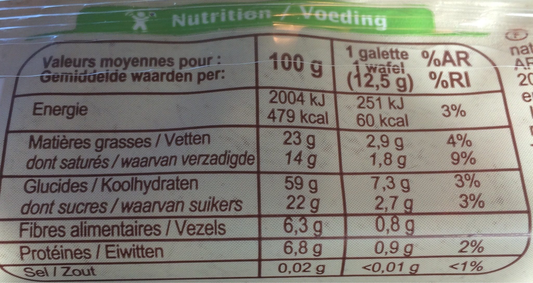 Galettes de riz nappées chocolat noir - Informació nutricional - fr