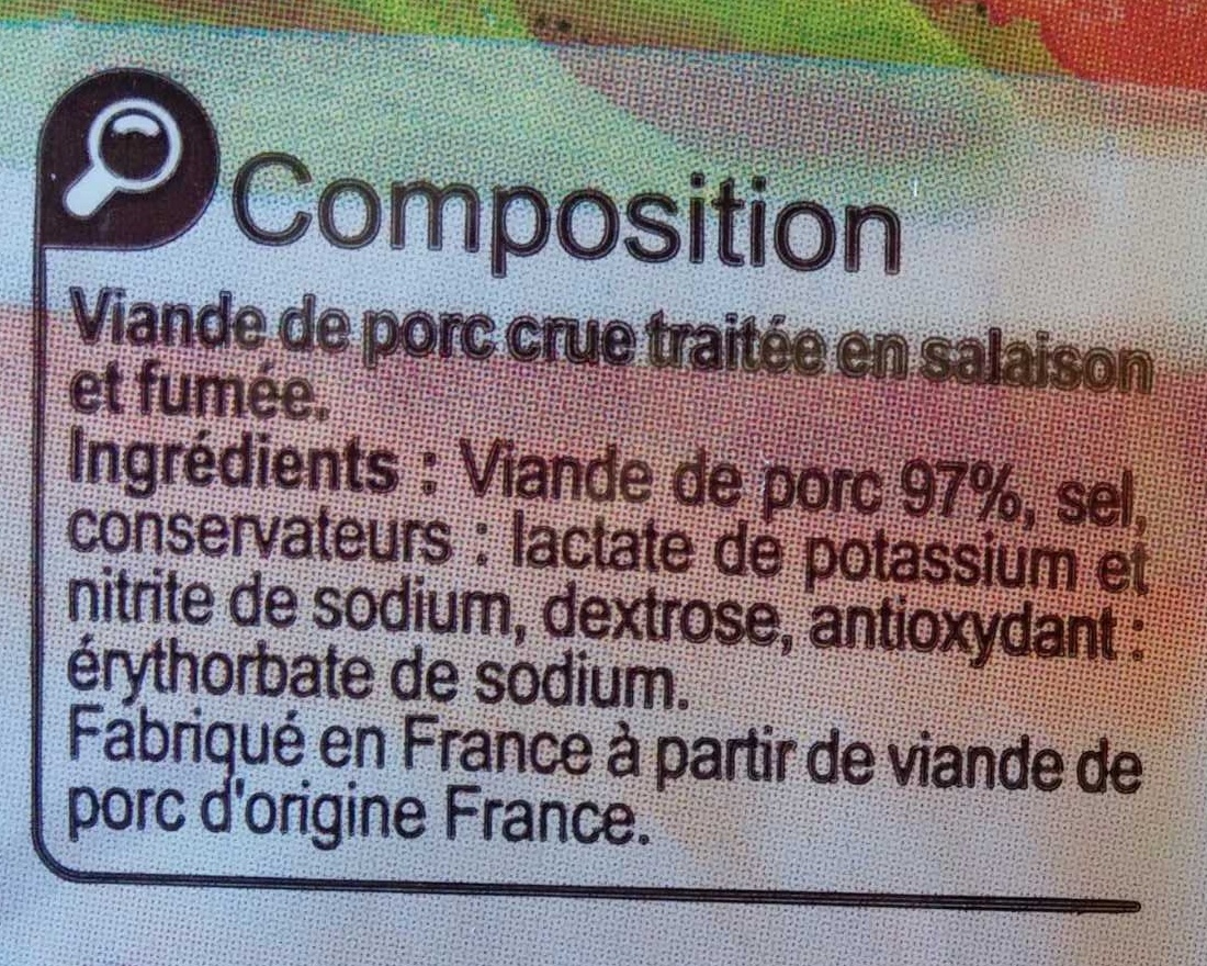 Allumettes fumées (11 % MG) - Ingredientes - fr