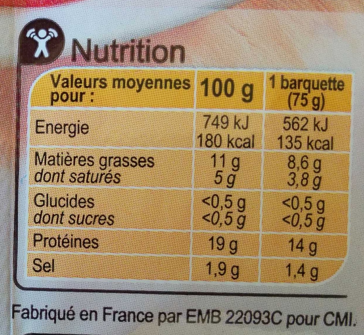 Allumettes fumées (11 % MG) - Información nutricional - fr