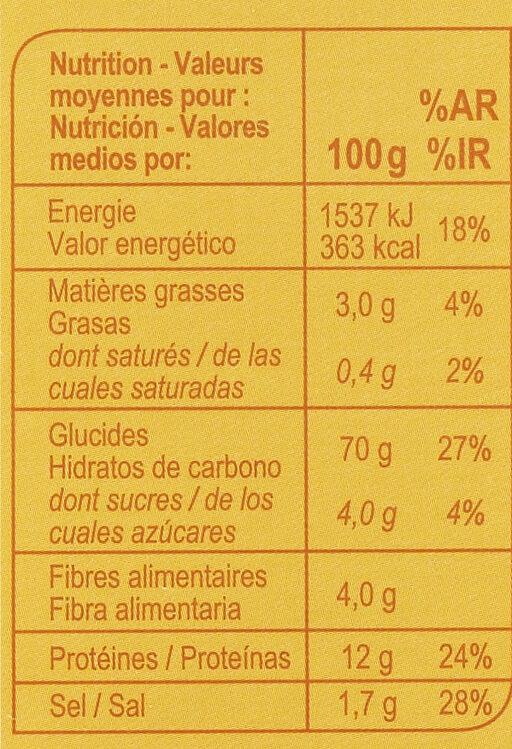 Couscous aux épices - Informació nutricional - fr