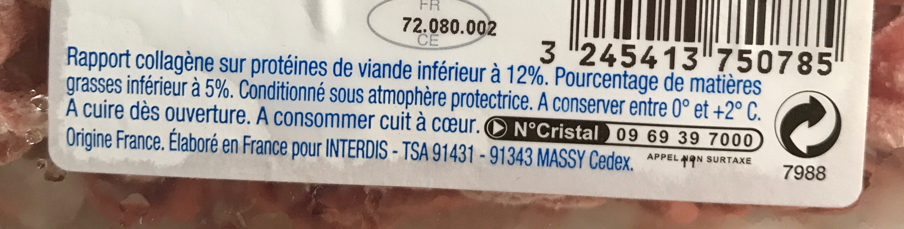 Viande hachée pur boeuf (5% MG) - Ingrediënten - fr