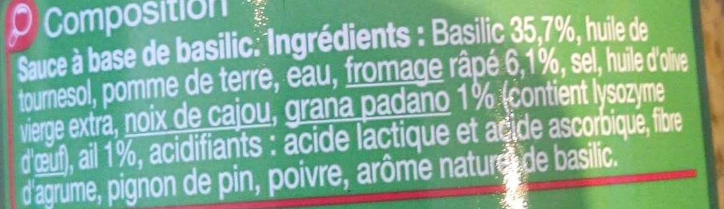 Pesto verde - Składniki - fr
