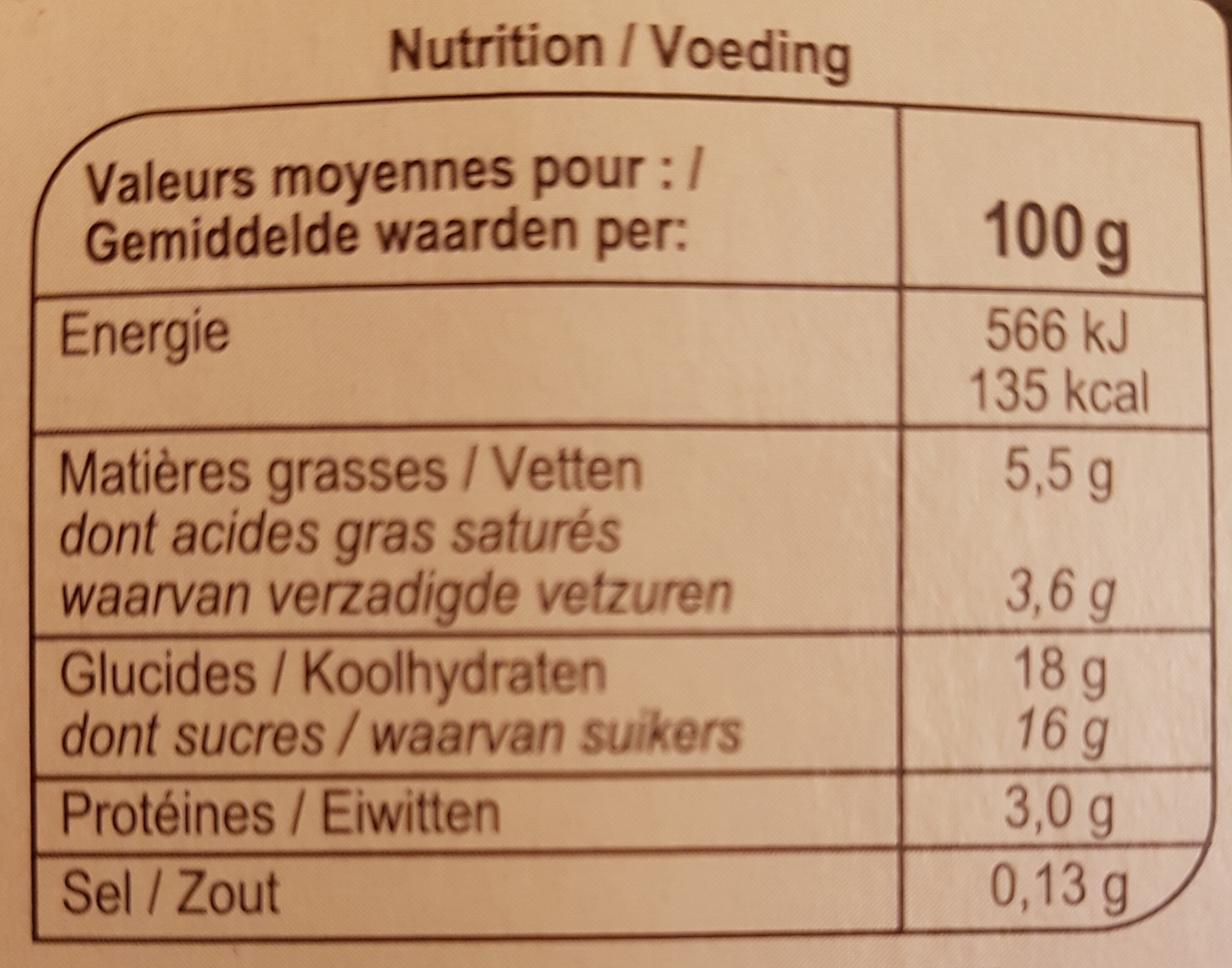 Liégeois Chocolat - Voedingswaarden - fr