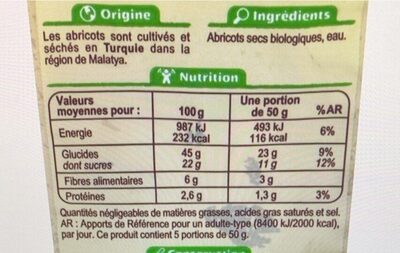 Abricots moelleux bio - Voedingswaarden - fr