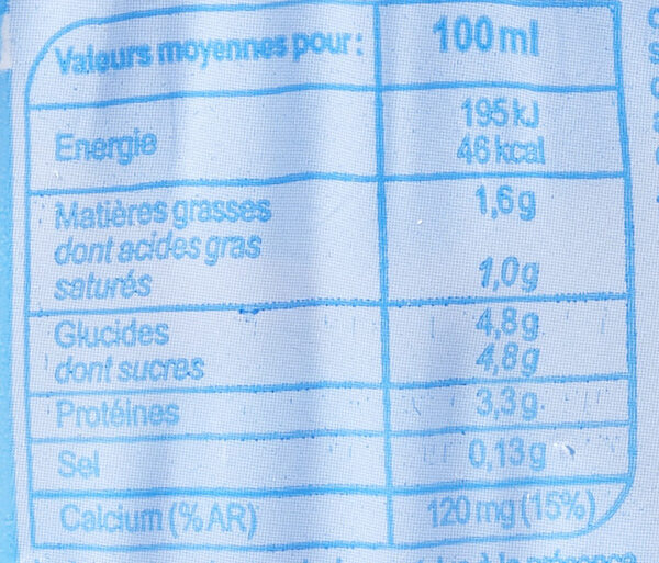 Lait demi écrémé - Nutrition facts - fr