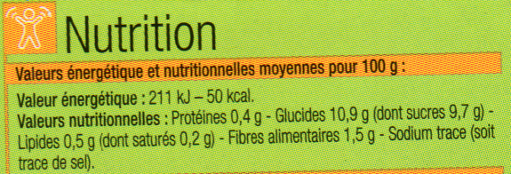 Pommes poires potiron - Tableau nutritionnel