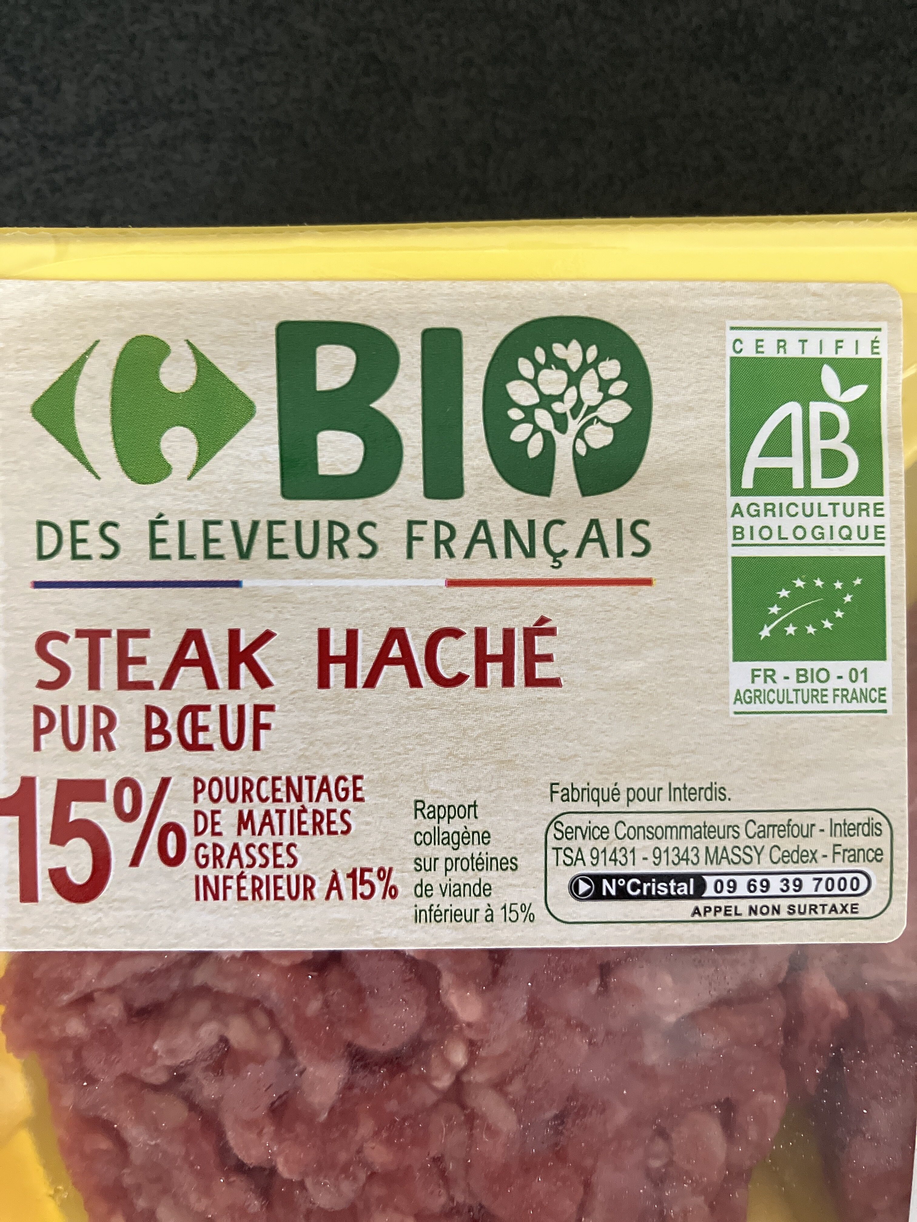 Steak haché pur bœuf 15% MG - Tableau nutritionnel